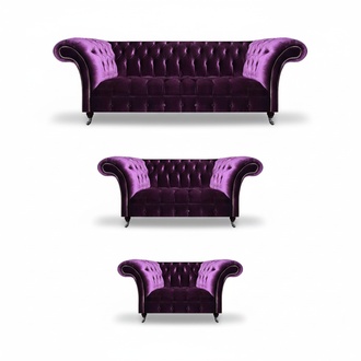 Designer Lila Chesterfield Set Living Room Couches Elegant Sofas 3-piece