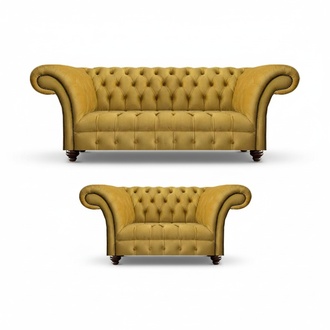 Designer Living Room Modern Yellow Sofa Set 2x Chesterfield Sofas