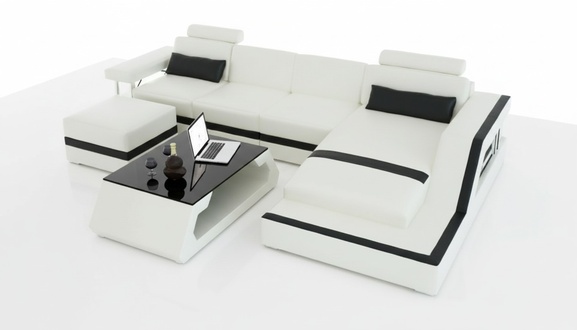 Designer living landscape Big Modern leather sofa with USB HAMBURG III corner sofa.