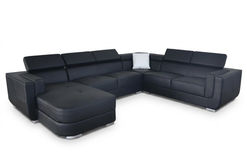 Designer Living Area Corner Couch + USB Sofa Upholstered Leather Sofa New Black