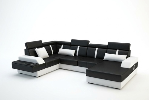 Designer living landscape corner couch + USB sofa upholstery set leather sofa new