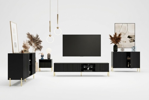 Designer Living Room Wall Unit TV Lowboard Furniture Sideboard Side Table Set