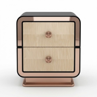 Modern style designer gloss bedside table with 2-sliding drawers made of real wooden & stainless steel