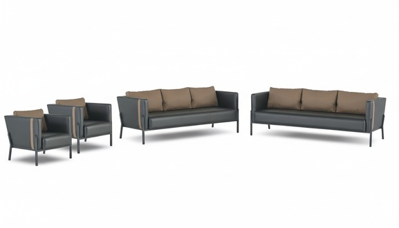 Designer office furniture luxurious 2x 3-seater elegant 2x leather armchairs 4-piece set