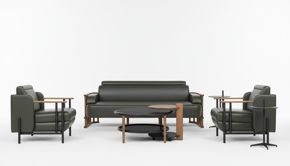 Designer Office Work Room Set Black Modern Complete Leather Set Furniture 5-piece New