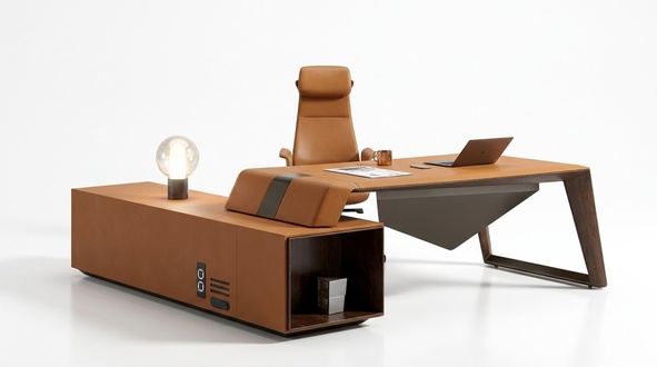 Designer office work room set armchair corner desk complete set furniture 2 pieces.