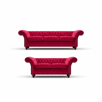 Designer Rote Chesterfield Couches Modern Upholstered Fabric Sofas 2-Piece Set