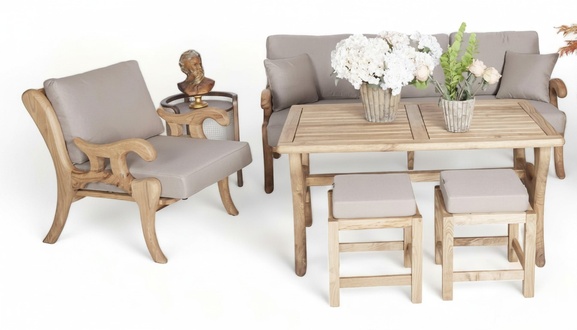 Designer Set 5-piece sofa set 3+1 seating garden furniture dining table 2x stools