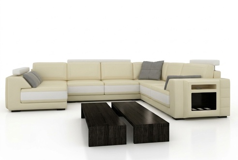 Designer corner sofa couch leather sofa upholstered seat corner set + light PHM3027