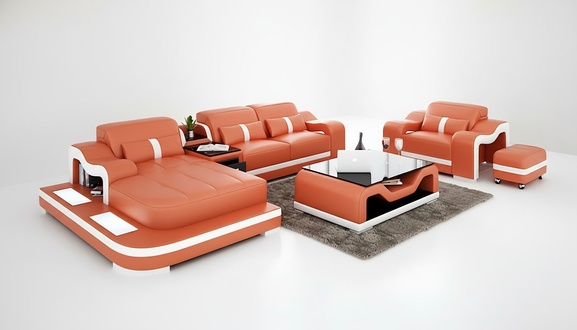 Designer sofa corner sofa L shape armchair seat cushion upholstery living area leather sofa
