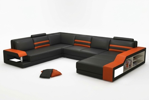 Designer corner sofa with USB, leather sofa upholstered seat corner set LED couch PHX1