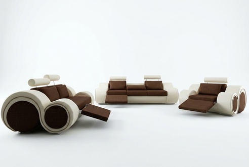 Designer sofa set 3+2+1 with USB, padded sofa sets, brown couch set