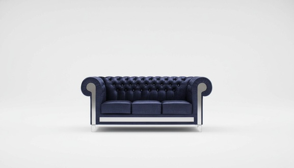 Chesterfield Sofa Set 3+2 Seaters Blue Premium Faux Leather Upholstered Reflection Elements New