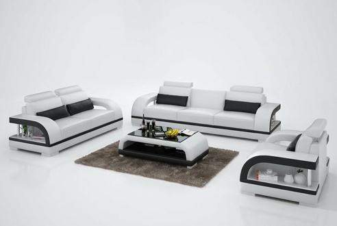 Designer leather sofa set 3+2+1 with USB, new white couch.