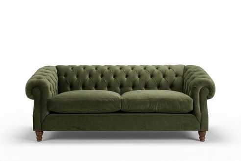 Green Sofa Chesterfield Classic 3-Seater Padded Seat Real Wood Frame Premium Living Room Couch
