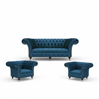 Designer Sofa Set Complete 3-Piece Modern Chesterfield Set Couches Seating Furniture
