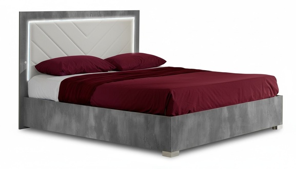Modern style designer massive leather double bed made of real wooden frame with LED light