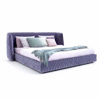 Designer Upholstered Bed Velvet Luxury Modern Blue Double Bed Headboard Elegant