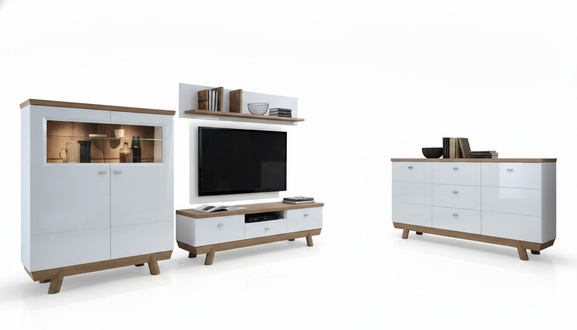 Designer living room wall modern TV lowboard wall shelf living room set 4 pcs