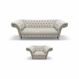 Designer White Chesterfield Fabric Lounge Set Modern Seating Furniture Luxury Set