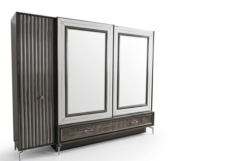 Designer wooden wardrobe with mirrored doors and drawers Bedroom