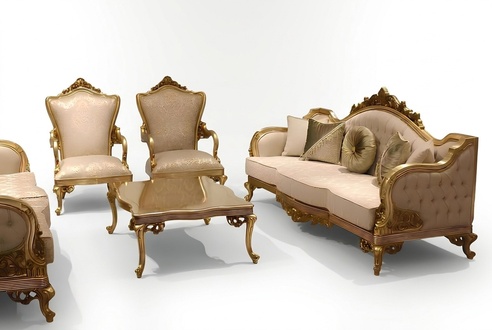 Designer Sofa Set 3+3+1 Seater Couch Upholstery Seating Set Classic Set