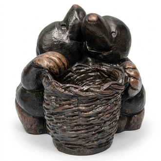 Decorative sculpture designed as full black colored moles with basket 40x44cm