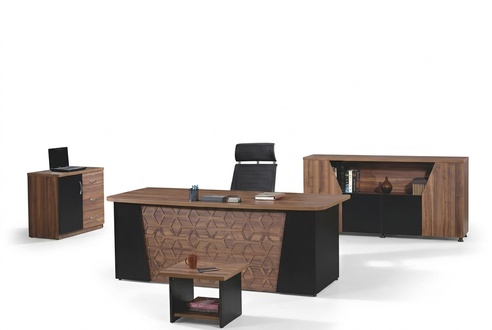 Desk complete office office desk office furniture set 4 pcs wood brown office