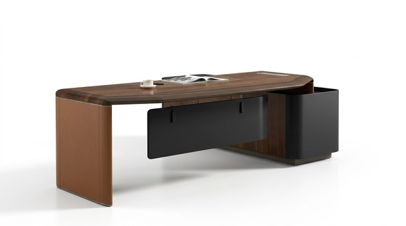 Desk design office furniture furnishing table boss boss corner tables leather wood