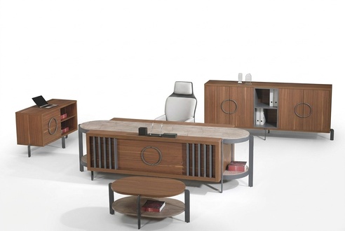 Office Desk Group Office Desk Set 4pcs Wood Brown Chest of Drawers Large