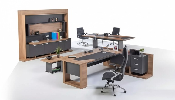 Desk Office furniture Corner desk Coffee table Filing cabinet 3-piece set