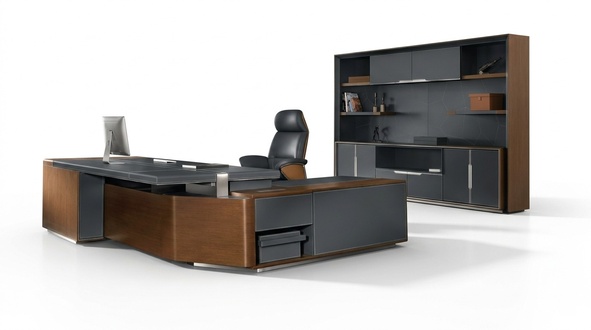 Desk set, office set, table, executive chair, cupboard, new set of 3.