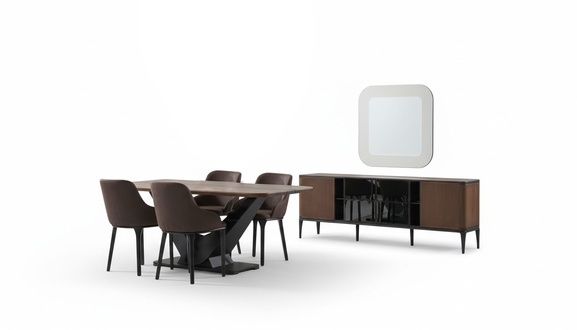 Dining corner dining group dining room furniture set 9-piece wood brown table