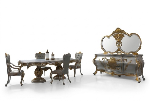 Dining set dining room dining table chairs wood set 11pcs grey baroque sideboard