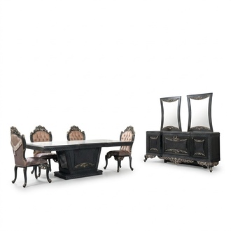 Dining set dining room dining table chairs wood set 12pcs grey baroque sideboard