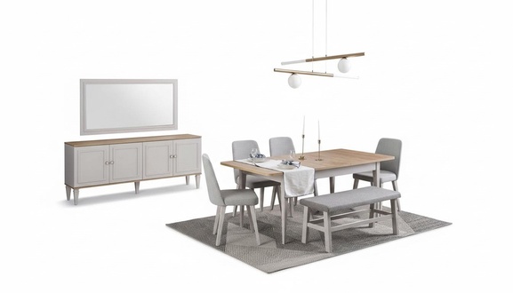 Dining set Dining room furniture set 8 pcs dining room dining table chairs wood grey