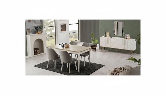 Dining set Dining room furniture set 9 pcs dining room dining table chairs wood white