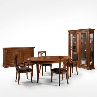 Dining Room Complete Set Table Sideboard 4x Chair Set Glass Cabinet 7pcs. Real wood