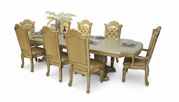 Baroque style made of real wooden set of chesterfield design 6x-charis, 2x-armchairs & rectangular dining table