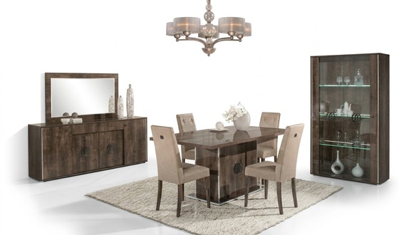 Dining Room Dining Table Chair Chest of Drawers Mirror Glass Cabinet Group Set Wood Set 8pcs.