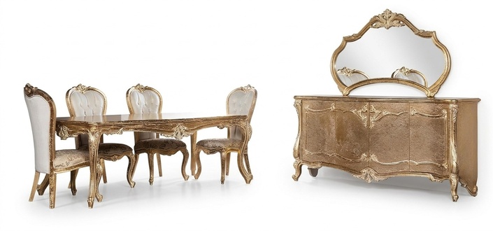 Dining room dining table chair group set wooden table dresser mirror set 7pcs
