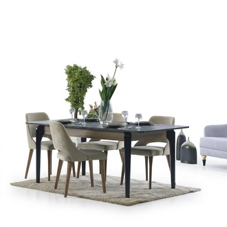 Dining Room Dining Table Dining Set Upholstered Chairs Table + 4 x Armchair Set