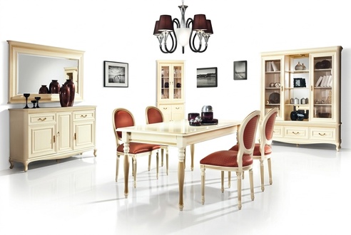 Dining room dining table wooden furniture sideboard with mirror white corner display cabinet set 4 pieces