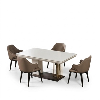 Dining Room Furniture Designer Dining Table 4x Chairs Complete Set 5pc Set