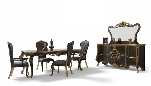 Dining room luxury dining set sideboard dining table chairs wood 10 pcs brown