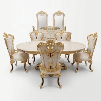 Dining Room Set 6x Chairs Dining Group Wood Upholstered Chair Luxury Chair Textile