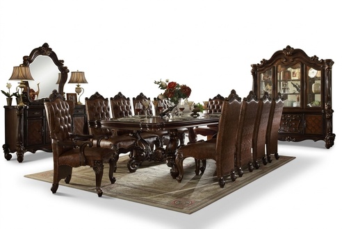 Dining Room Set 9pcs Baroque Rococo Table 8x Chairs Chair Group Carved