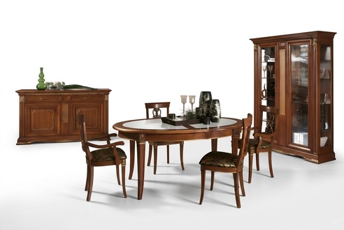 Dining Room Set Rococo Table 4x Chairs Display Cabinet Chest of Drawers Real wood