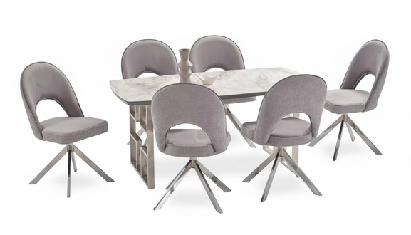 Dining room set comfortable chairs backrest stylish wooden tabletop 7-piece