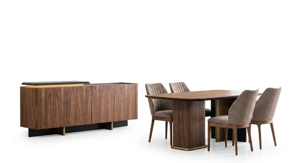Dining room set dining group dining table chairs wood 8 pcs brown sideboard